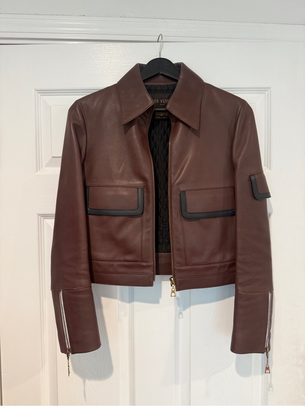 Louis Vuitton - Nicholas Ghesquière era Brown Leather Jacket with Black Trim